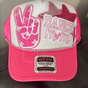 OTTO Dance Mom Trucker Hat Pink White Removable Silver Chain